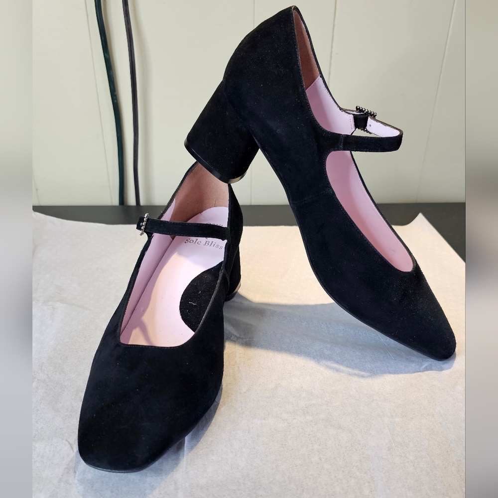 Sole Bliss Women's Suede Mary Jane Block Heels. Size 41 1/2 (10.5-11)